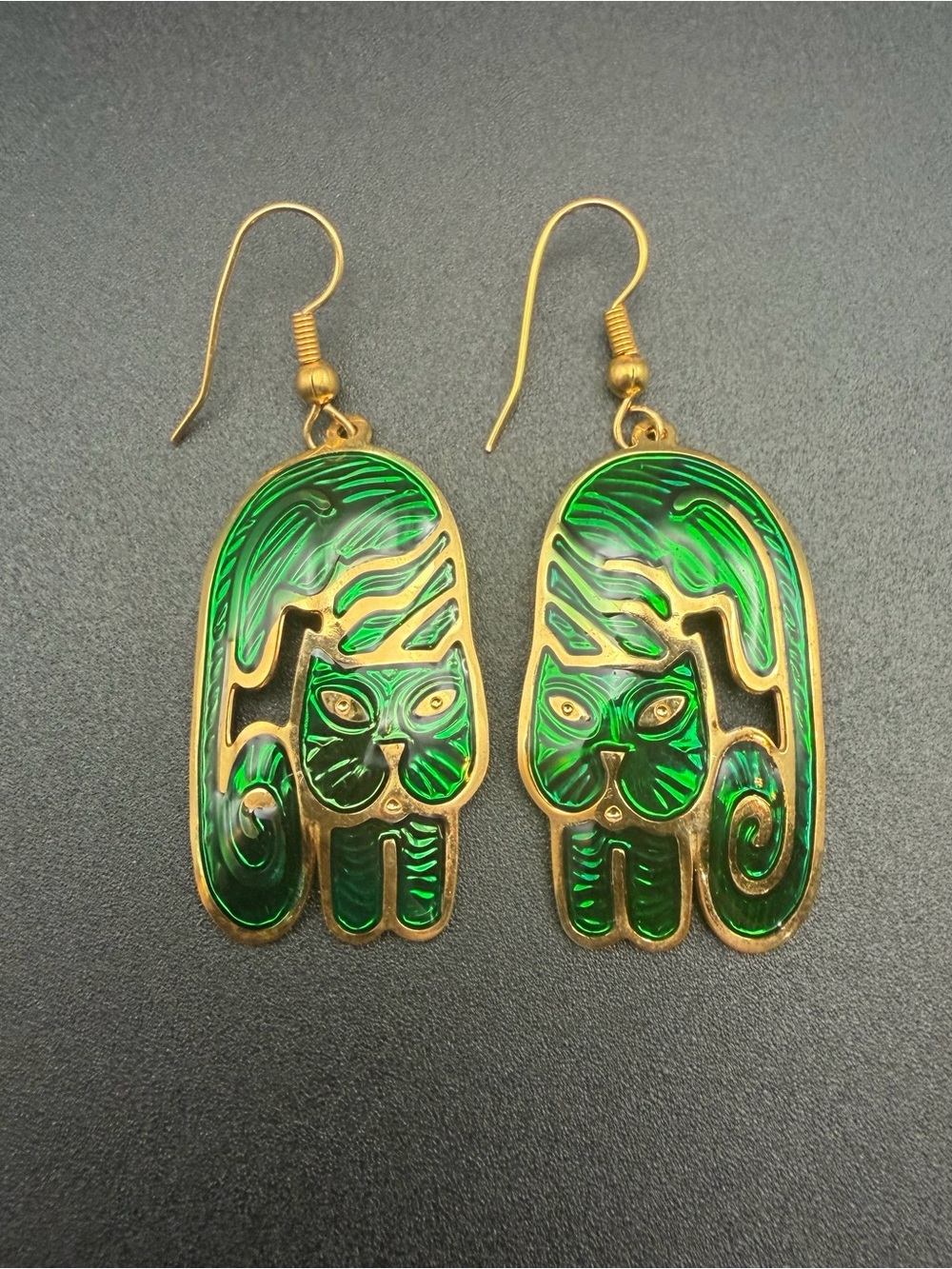 Edgar Berebi green gold tone enameled cat earrings #619 - Picture 2 of 6
